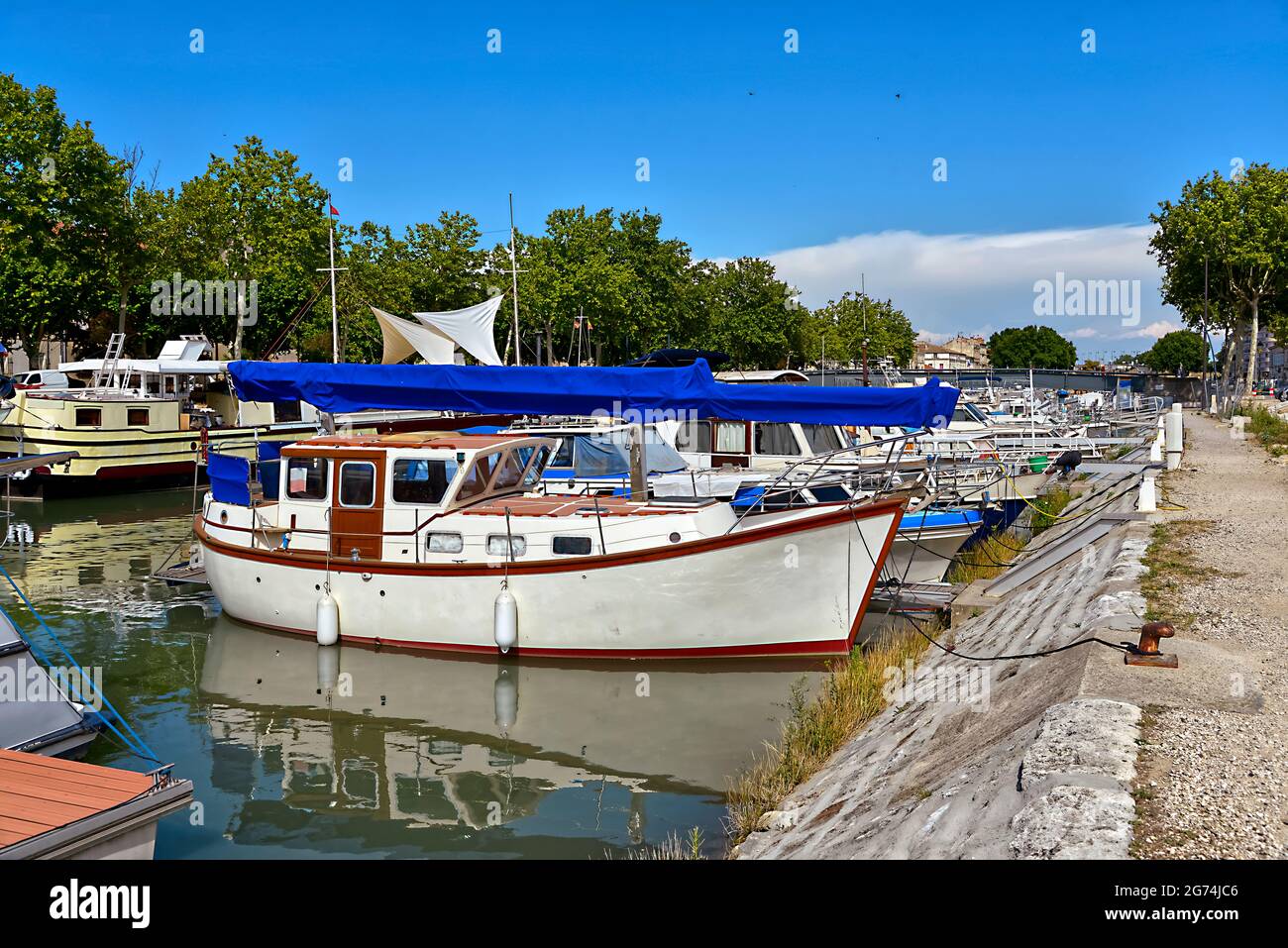 Port of Beaucaire, a commune in the Gard department in the Occitanie region of southern France Stock Photo