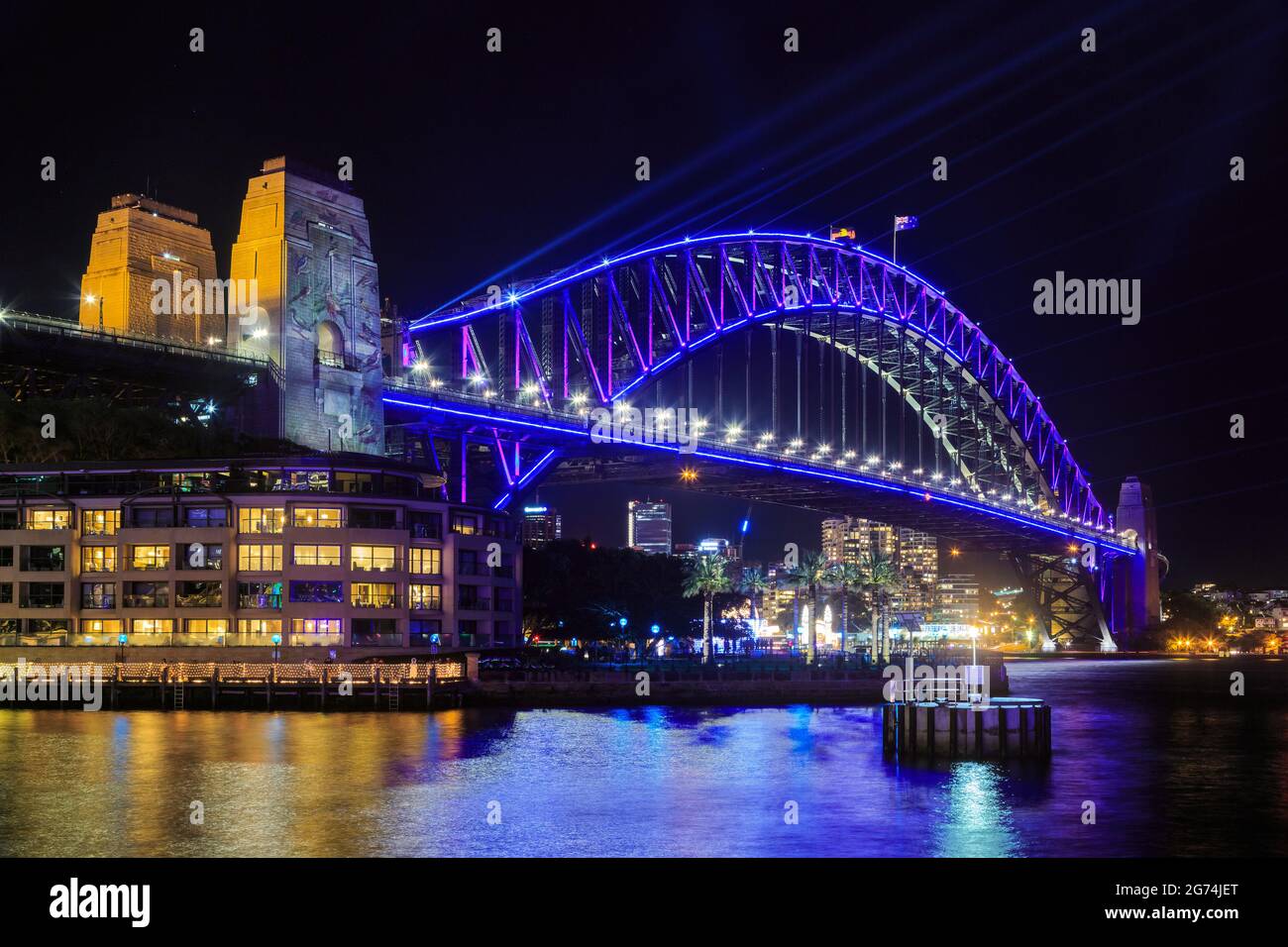 The Sydney Harbour Bridge, Sydney, Australia, colorfully lit up for the annual 'Vivid Sydney' festival Stock Photo
