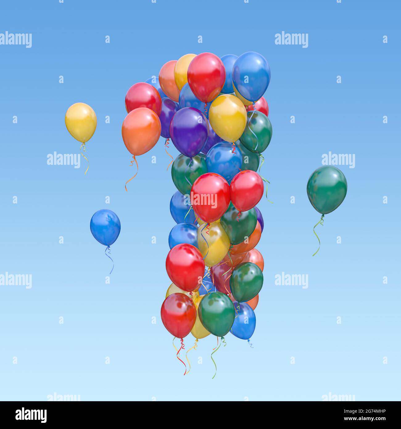 Number 1 one from balloons in the sky. Text letter for age, holiday ...