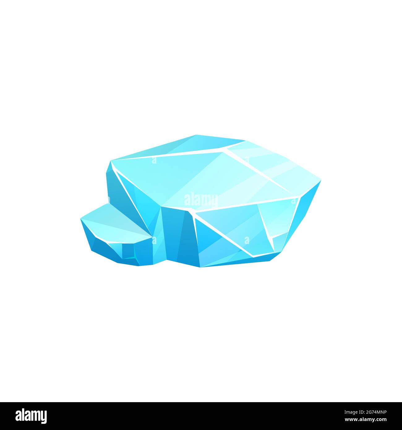 Crystal ice icon or iceberg, frozen cube of glass or snow, vector blue cold frost rock. Frozen water block or winter gem, isolated cartoon icicle, or Stock Vector