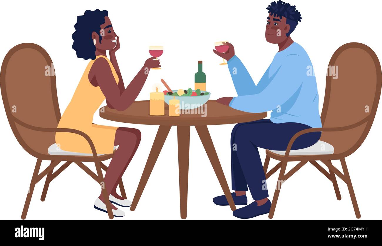 Couple on romantic dinner semi flat color vector characters Stock Vector