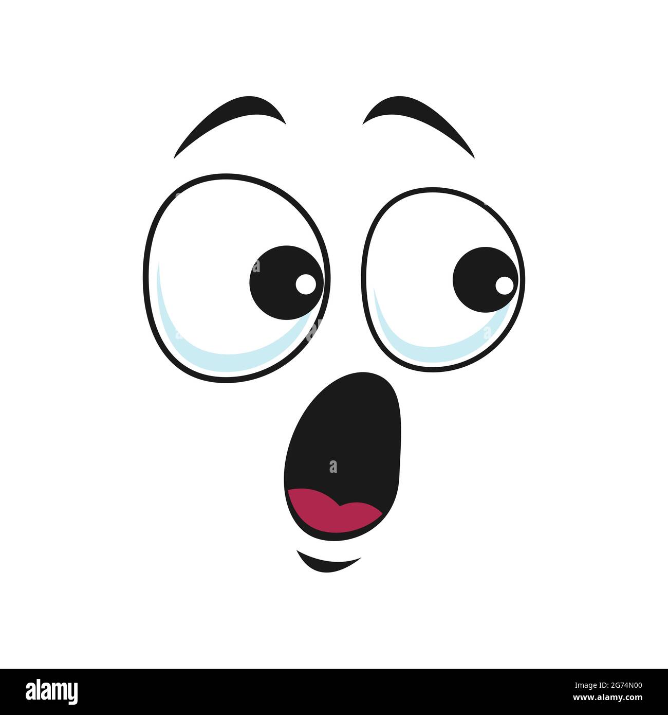 Open-eyed surprised emoticon isolated emoji icon with wide open mouth. Vector frightened confused smiley, cheerful emoji. Shocked or afraid emoticon w Stock Vector