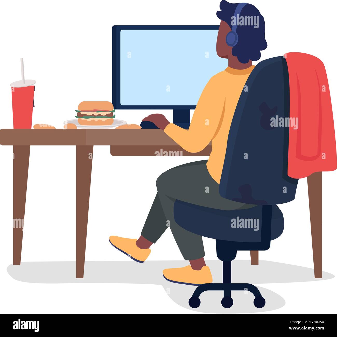Man at computer semi flat color vector character Stock Vector