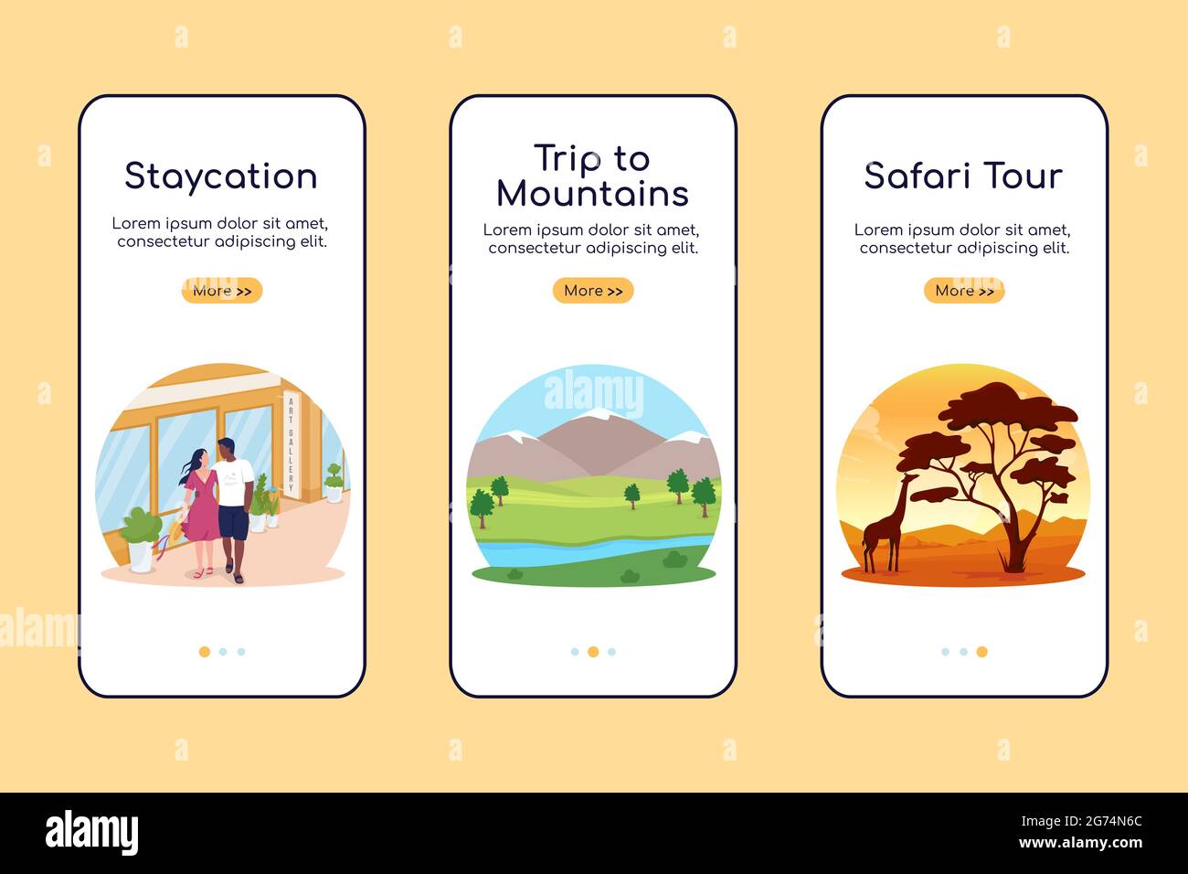 Summer vacation ideas onboarding mobile app screen flat vector template ...
