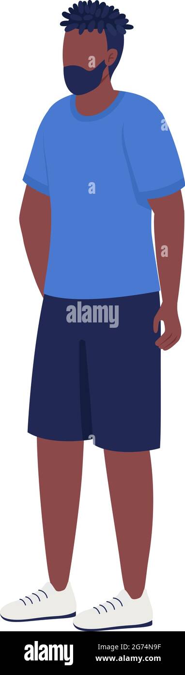 Bearded man waiting in queue semi flat color vector character Stock Vector