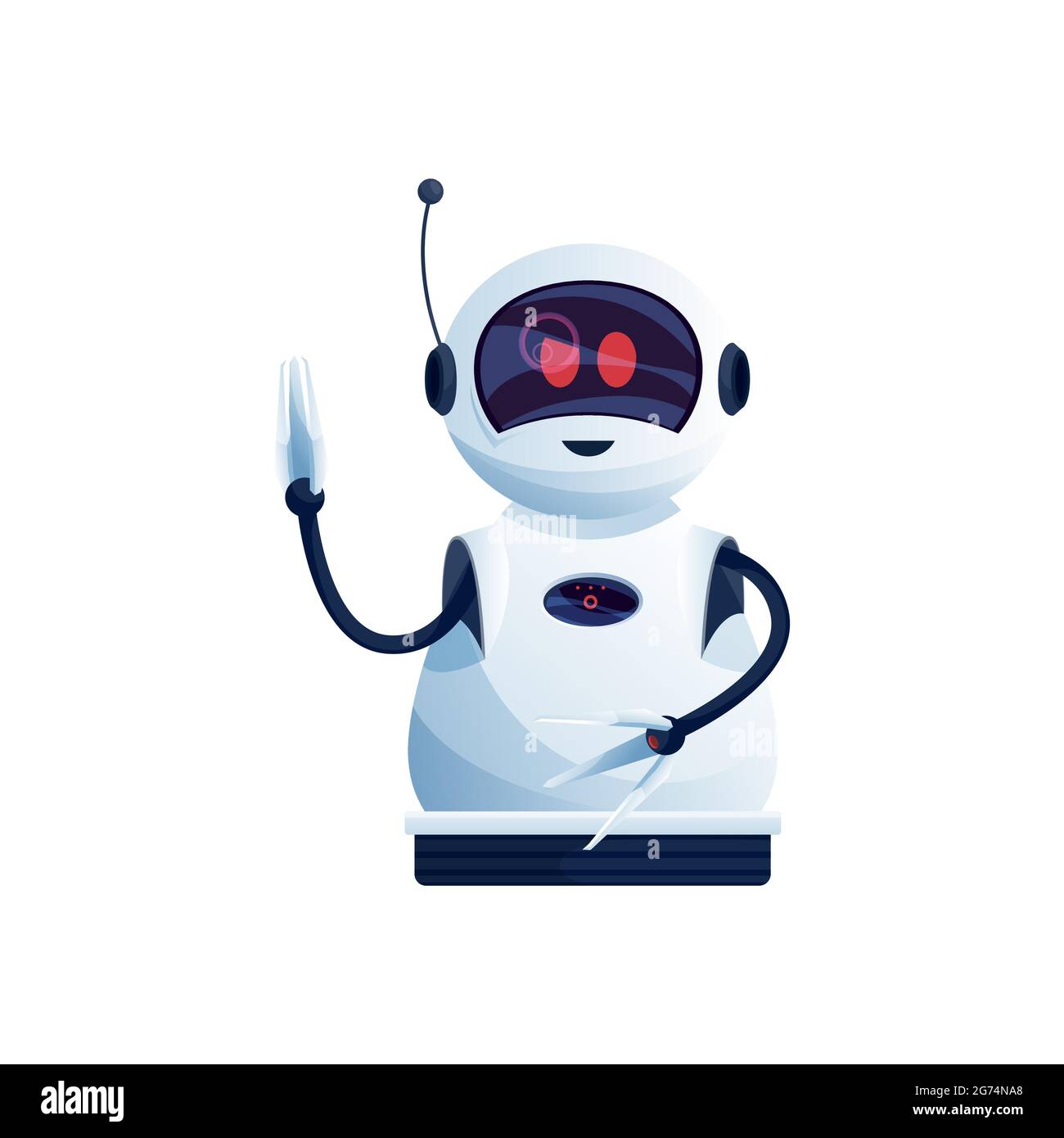 https://c8.alamy.com/comp/2G74NA8/digital-robot-with-hands-loaders-antenna-on-head-isolated-plastic-hi-tech-character-vector-android-robot-mechanical-sci-fi-futuristic-kids-toy-huma-2G74NA8.jpg
