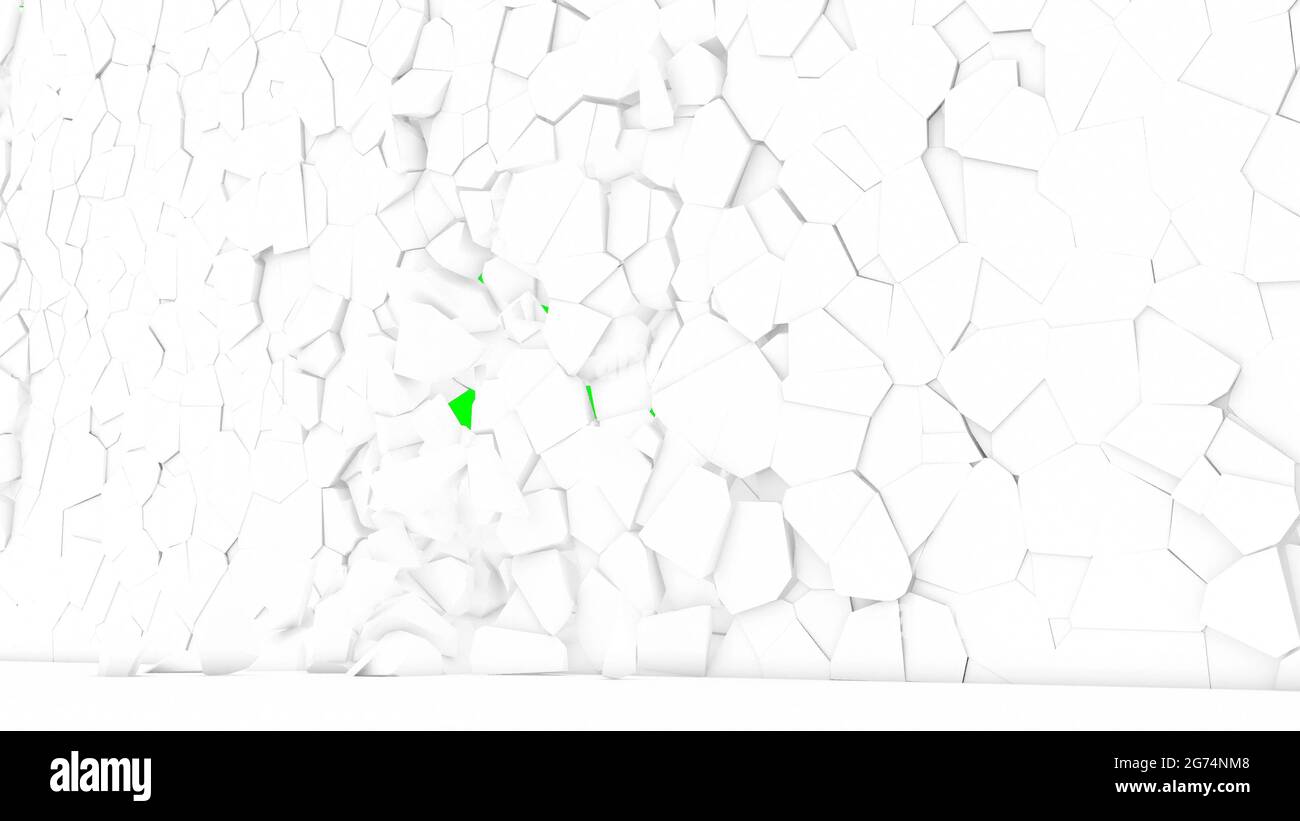 Destruction of the white wall on green screen super slow motion 1000