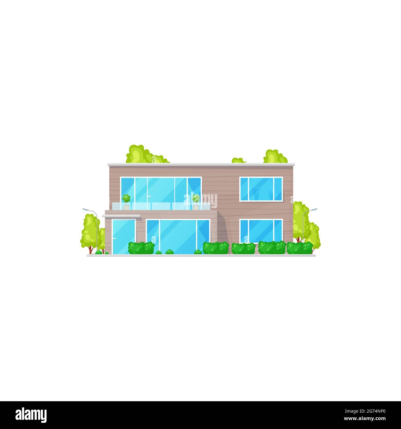 Patio facade exterior isolated chalet building, two-storied house ...
