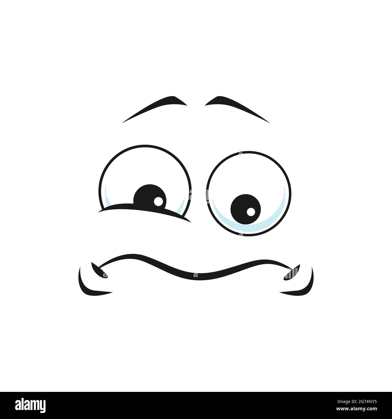 Cartoon sad face, vector unhappy or upset emoji, funny facial expression with twitch eye and curved lips. Negative feelings, sadness emotion isolated Stock Vector