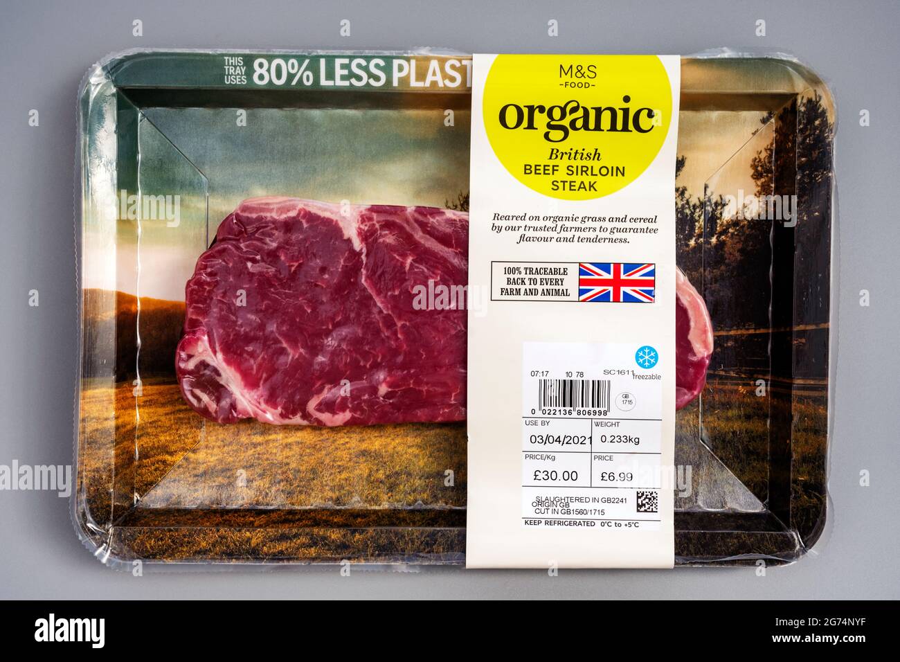 M&S organic British beef sirloin steak Stock Photo