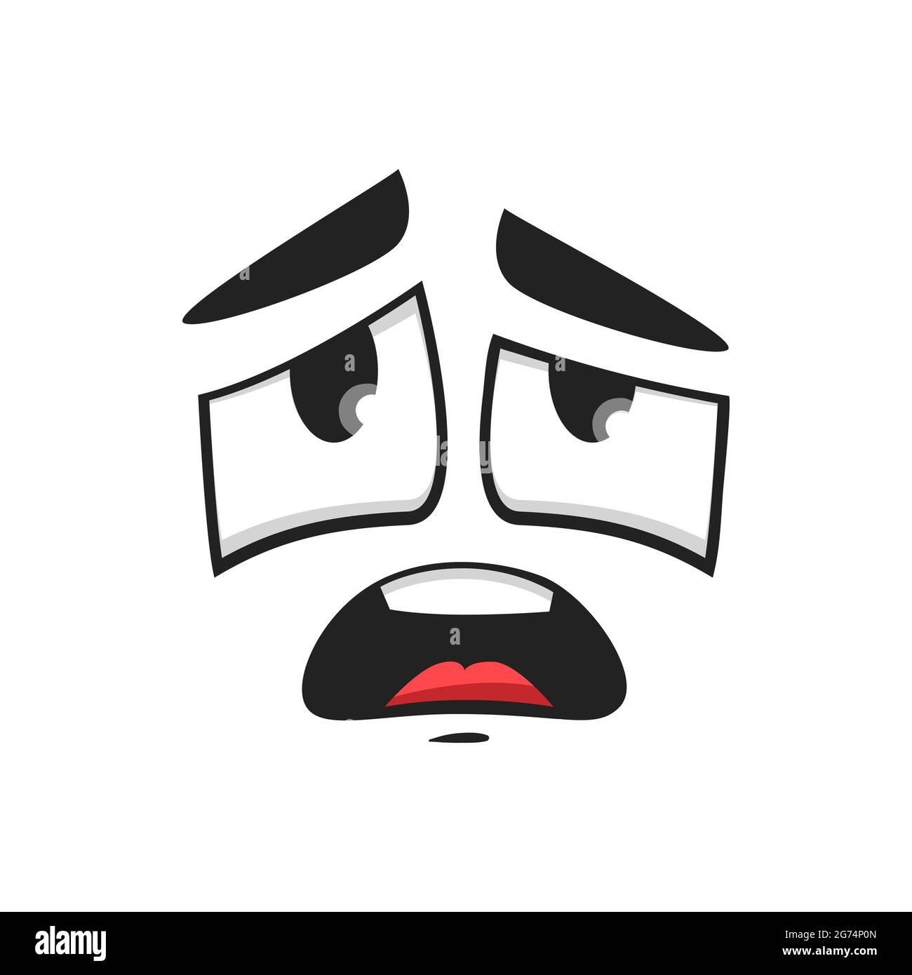 Cartoon face vector icon, disappointed or upset emoji, funny facial expression. Unhappy negative feelings, regret, sadness emotion isolated on white b Stock Vector