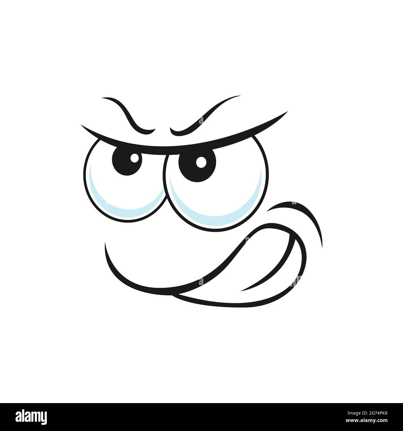 Distrusted mood face expression isolated distrustful emoji with big eyes curved mouth isolated. Vector questioned smile, suspicious emoticon, question Stock Vector