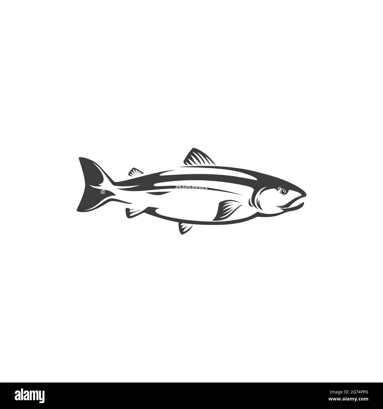 Herring or sea humpback, trout fish fishery mascot, freshwater animal isolated monochrome icon. Vector fish chum or pink salmon, sockeye seafood. Fish Stock Vector