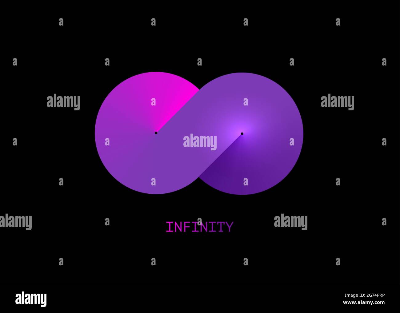 Colorful infinity business logo Template for your design. Eternity concept in purple colorful gradient Vector illustration isolated on black backgroun Stock Vector