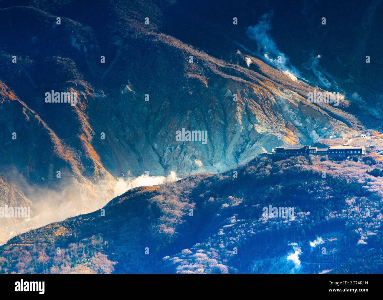View from peak of Kintokiyama of Owakudani, an active volcanic zone