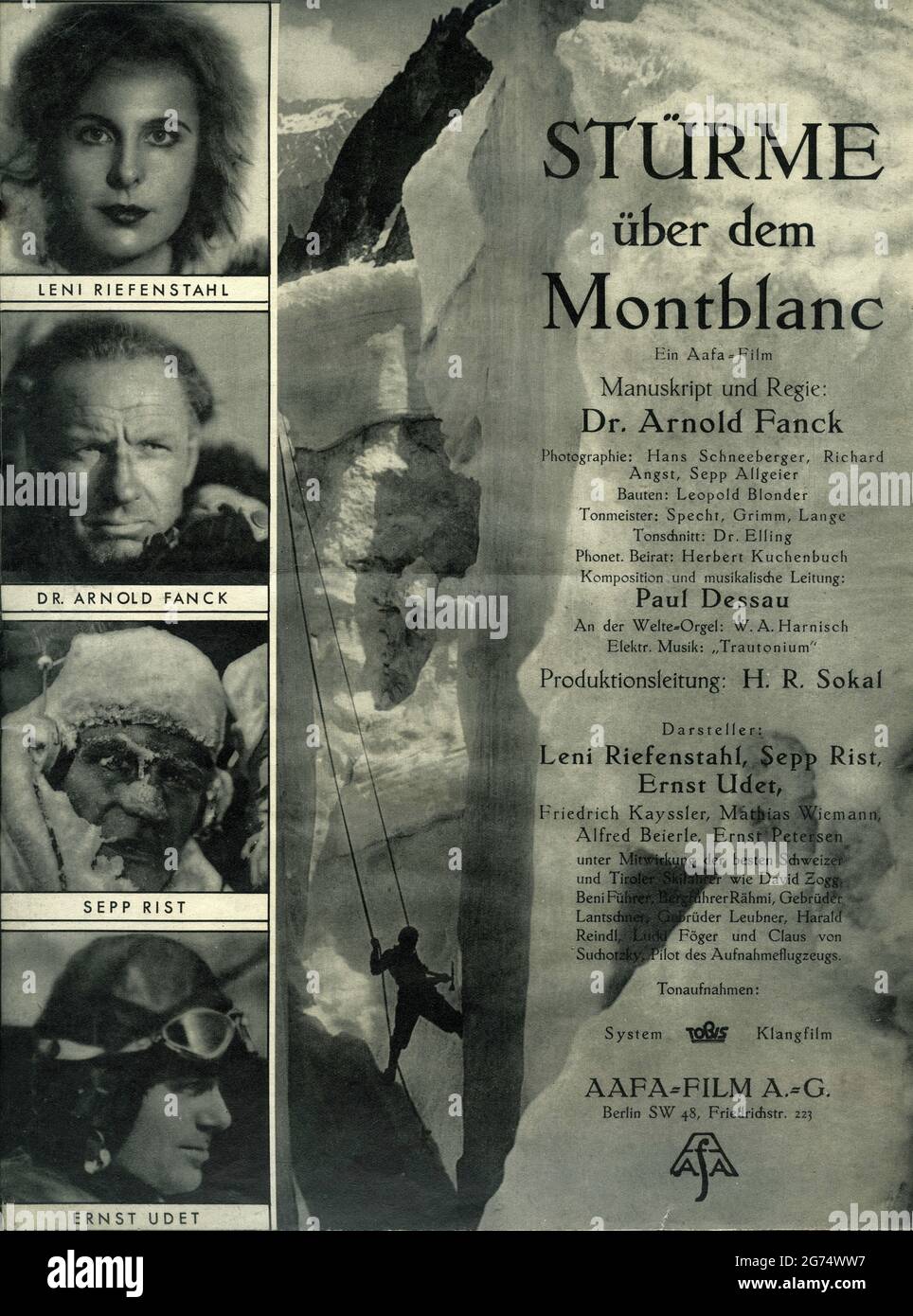 LENI RIEFENSTAHL SEPP RIST and ERNST UDET in STURME UBER DEM MONT BLANC ...