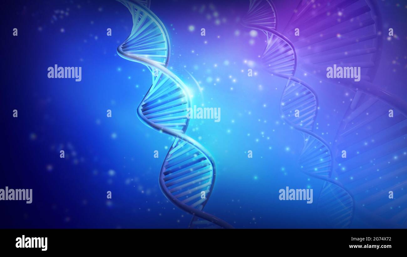 Double helix DNA strands on blue background, 3D render Stock Photo - Alamy