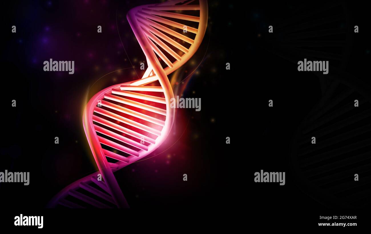 DNA helix model glowing on a black background, 3D render Stock Photo ...