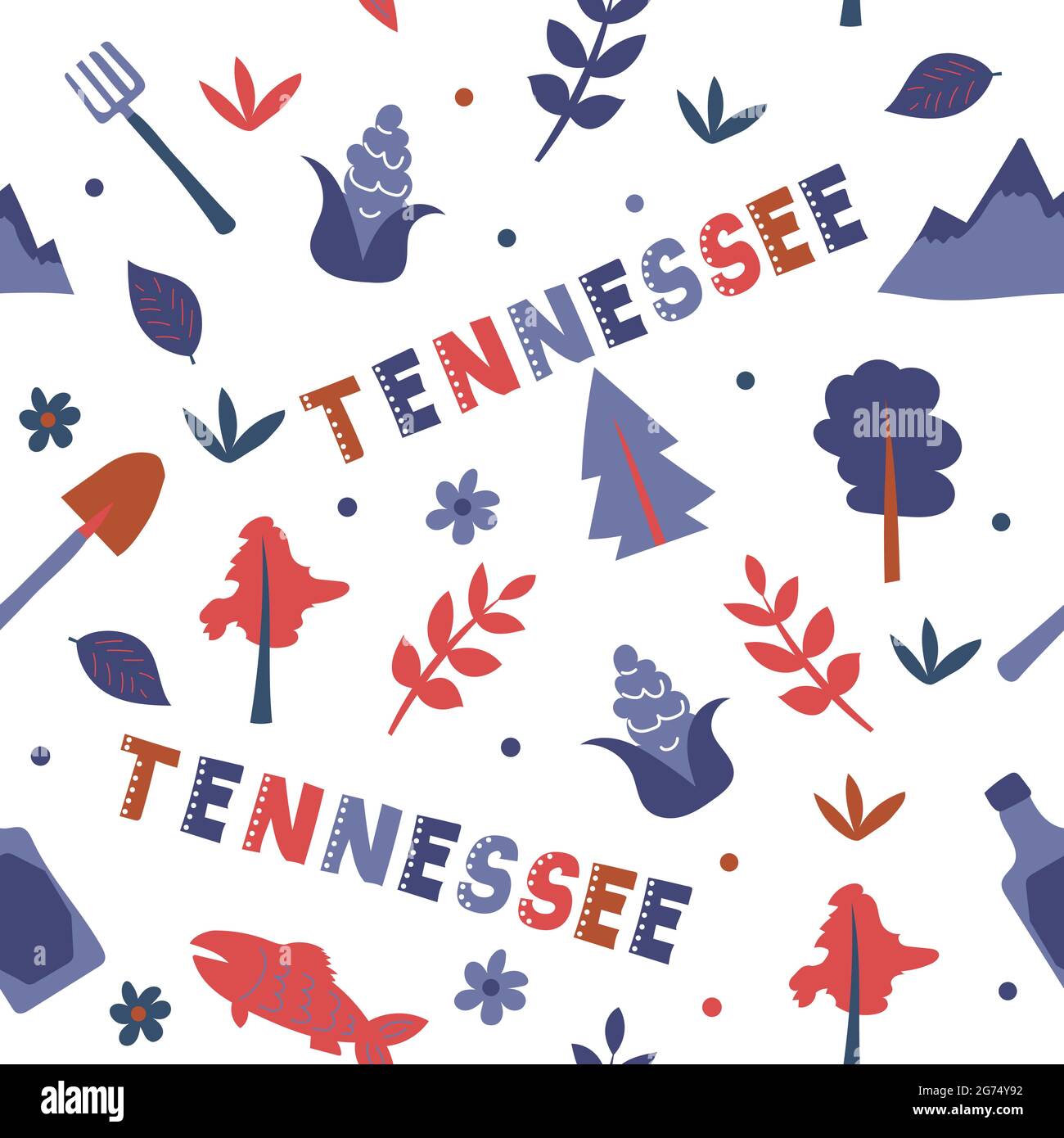 USA collection. Vector illustration of Tennessee theme. State Symbols - seamless pattern Stock Vector