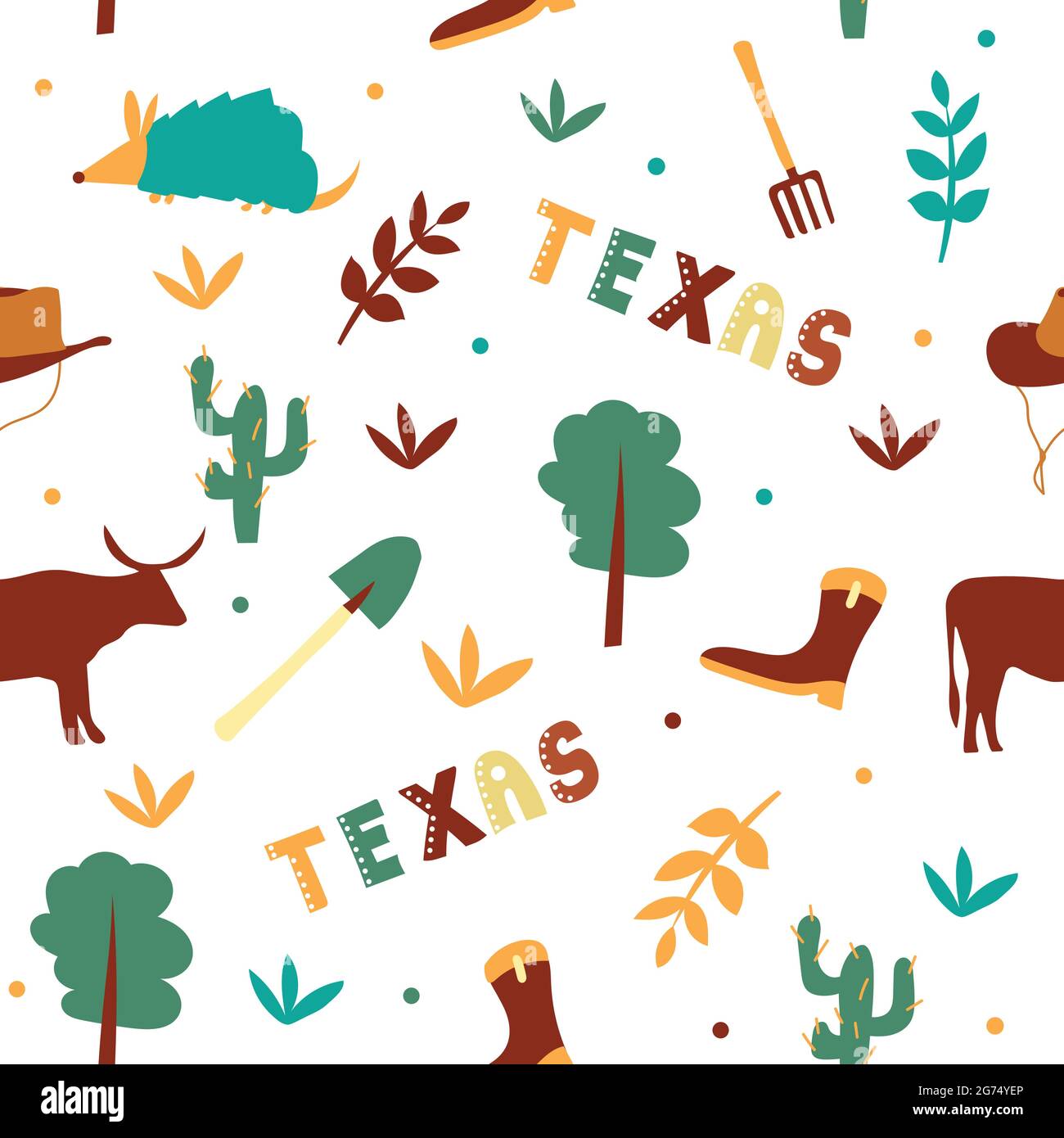 USA collection. Vector illustration of Texas theme. State Symbols - seamless pattern Stock Vector