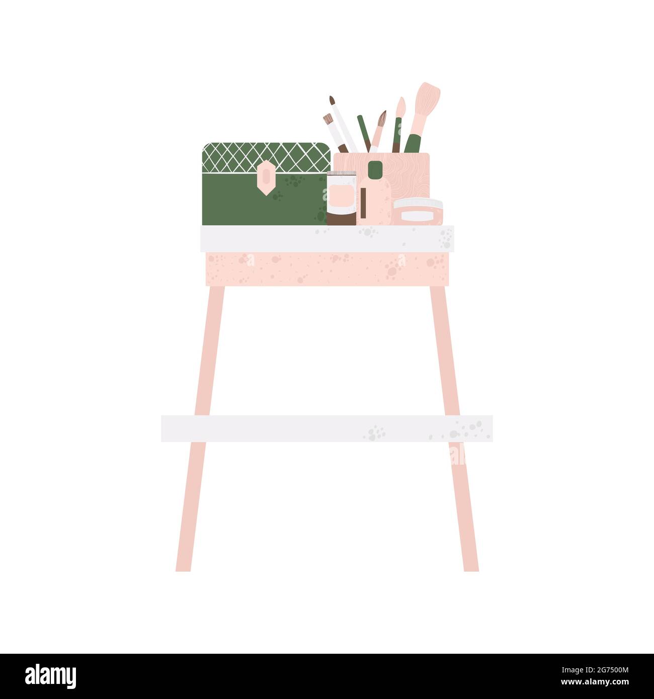 Bedroom furniture dressing table with cosmetics in flat cartoon style