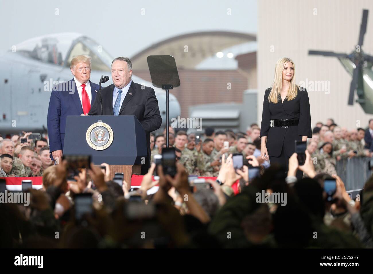 June 30, 2019-Osan, South Korea-US Secretary mike pompeo speech during the US military meeting event at Osan Military Airbase, South Korea. Stock Photo