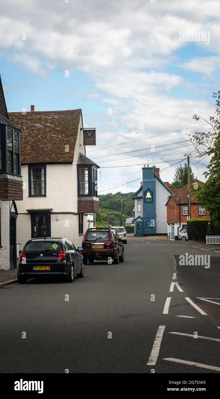 Street view of The White Hart and The Bell public houses in the village of Godstone, Surrey, UK Stock Photo