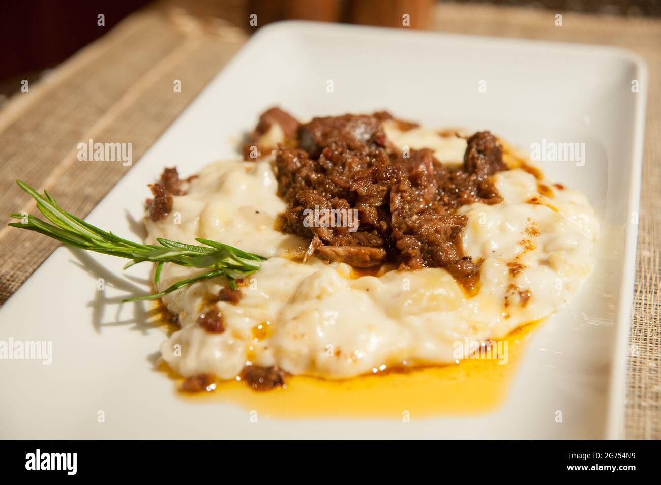 Traditional turkish food hunkar begendi (roasted lamb and eggplant) Stock Photo