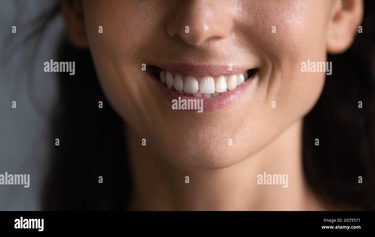 Cropped shot of mouth and toothy smile close up Stock Photo