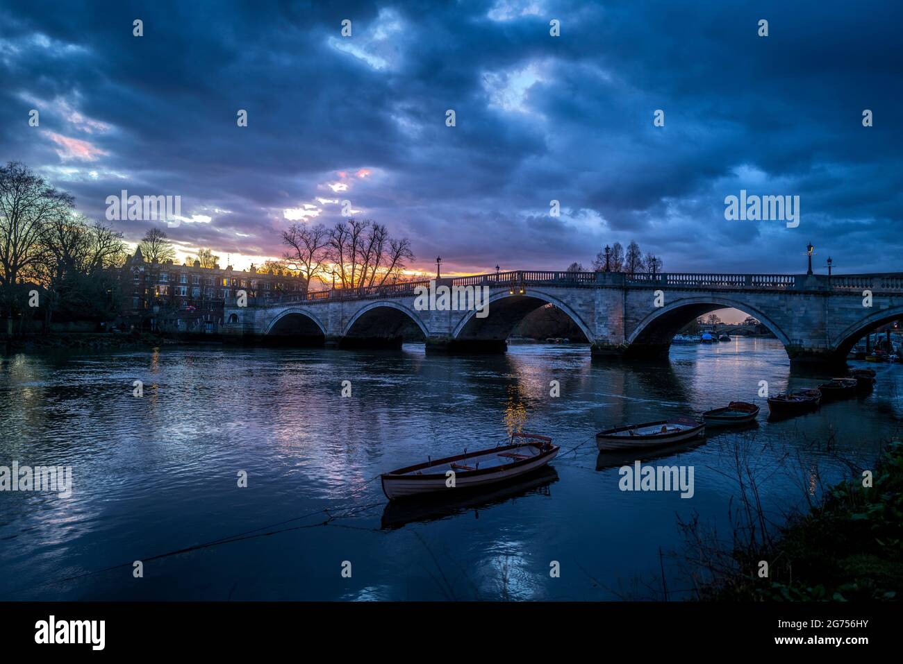 Richmond Bridge in London at Sunset Stock Photo