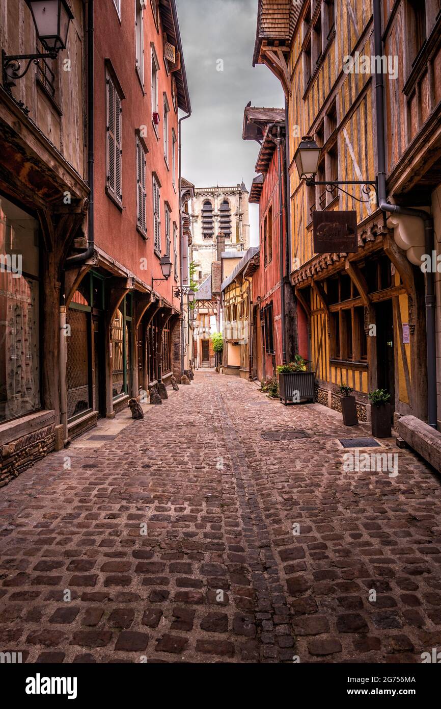 A Street scene in Troyes France Stock Photo