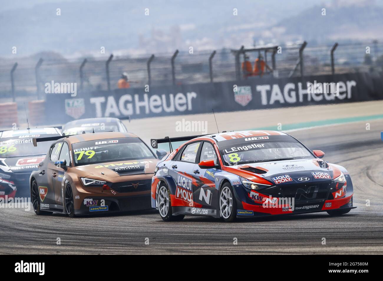 08 Engstler Luca (ger), Engstler Hyundai N Liqui Moly Racing Team, Hyundai Elantra N TCR, action 79 Huff Rob (gbr), Zengo Motorsport, Cupa Leon Competicion TCR, action during the 2021 FIA WTCR Race of Spain, 3rd round of the 2021 FIA World Touring Car Cup, on the Ciudad del Motor de Aragon, from July 10 to 11, 2021 in Alcaniz, Spain - Photo Xavi Bonilla / DPPI Stock Photo