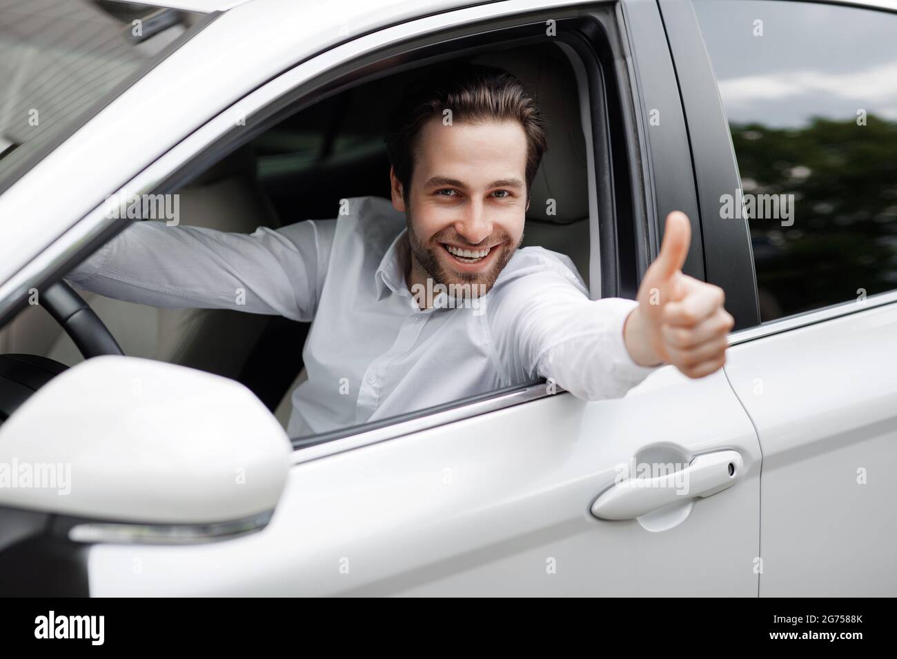 Transport and people, city traffic and great car, trip to work, sale and rent Stock Photo