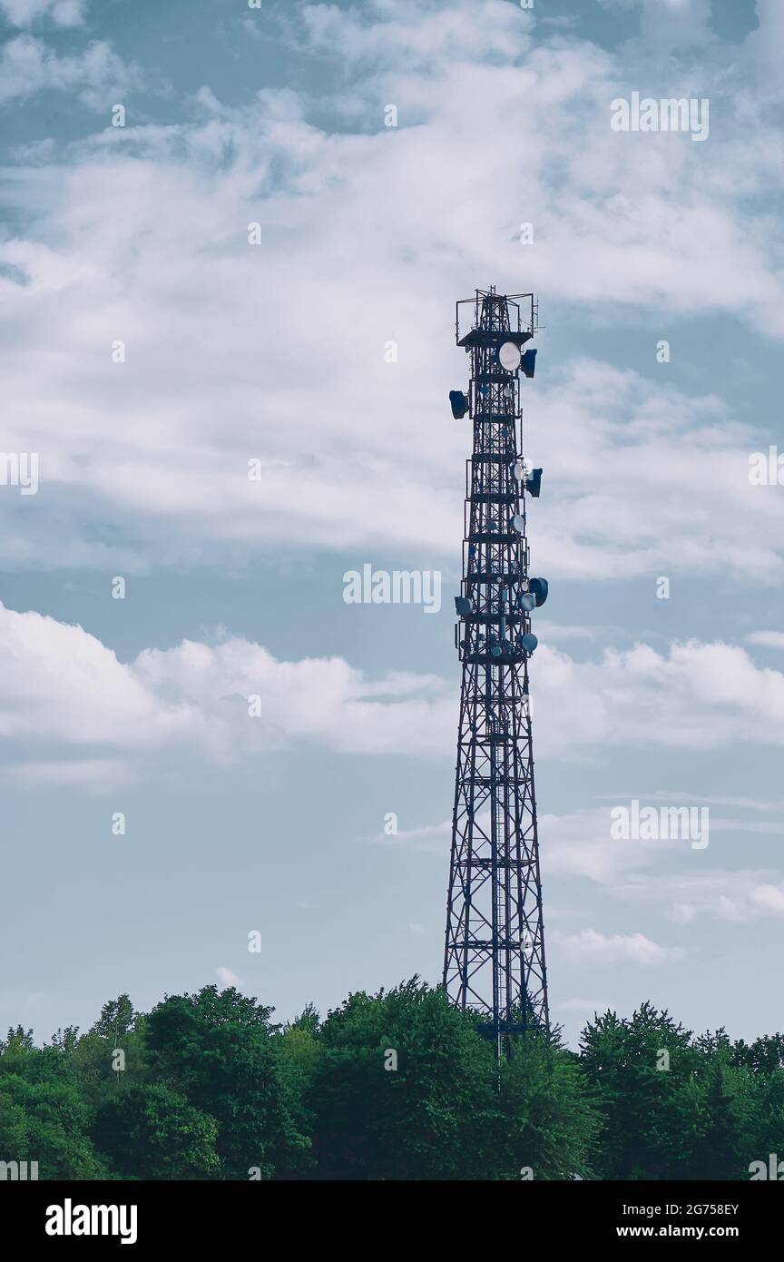 one mast with antennas, wireless technology Stock