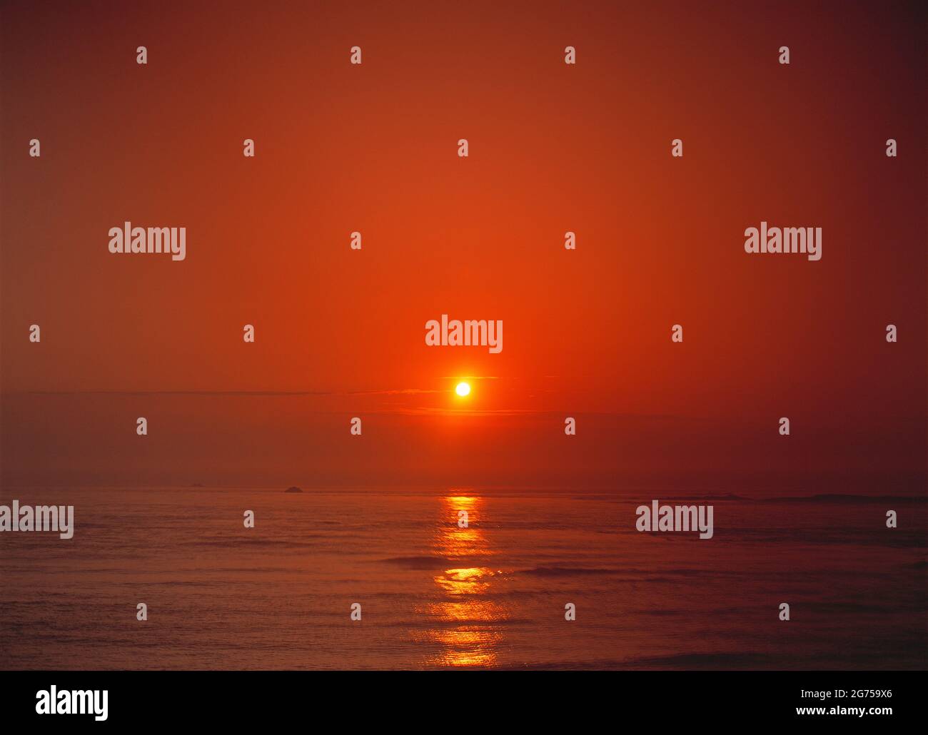 Channel Islands. Alderney. Sunset over the Atlantic Ocean. Stock Photo