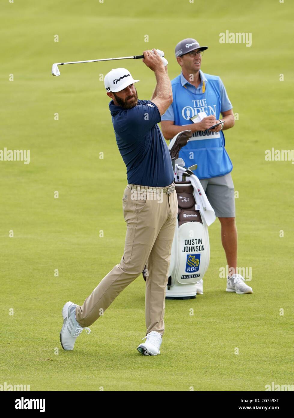 Dustin Johnson during the preview day at The Royal St Golf