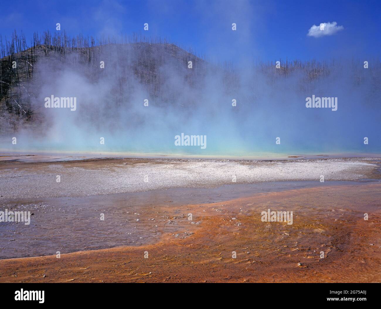 USA. Wyoming. Yellowstone National Park. Midway Geyser Basin. Grand Prismatic Spring. Stock Photo