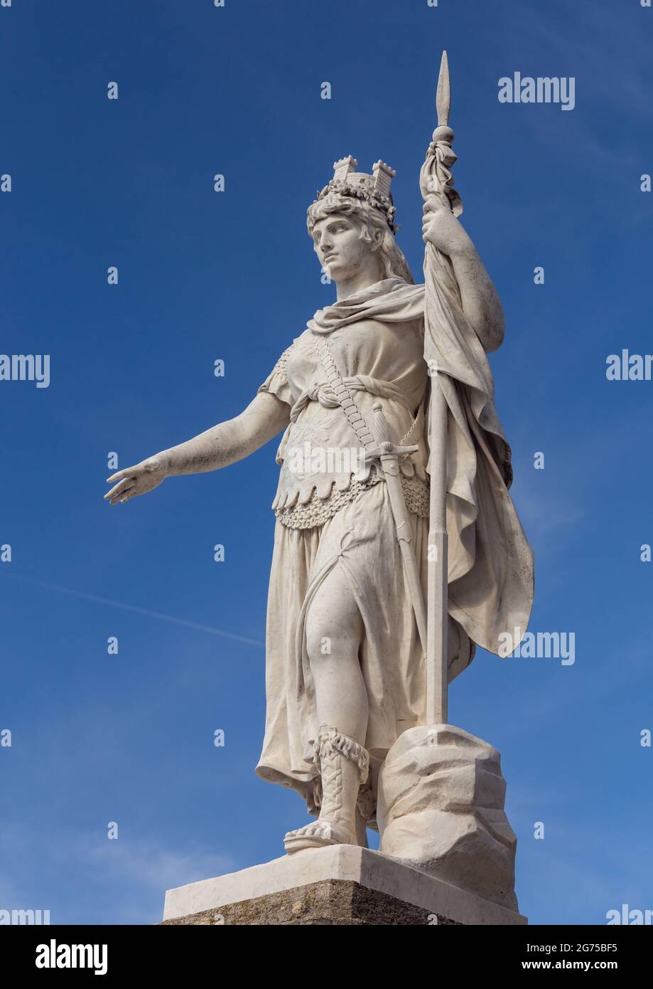 The marble Statue of Liberty in the main town square in front of the town hall. San Marino. Italy. Stock Photo