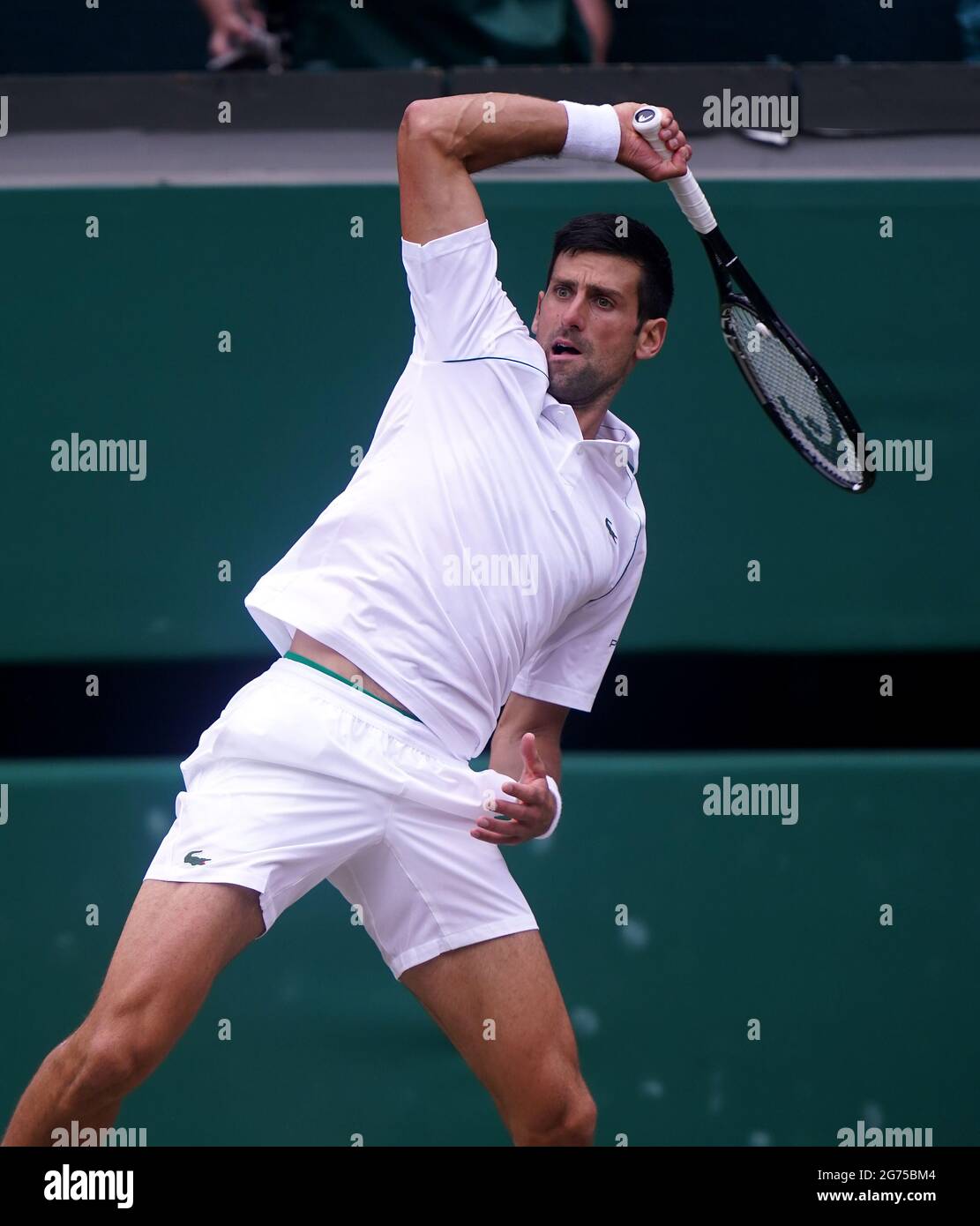 Novak Djokovic in action during the Gentlemen's Singles final against  Matteo Berrettini on day thirteen of