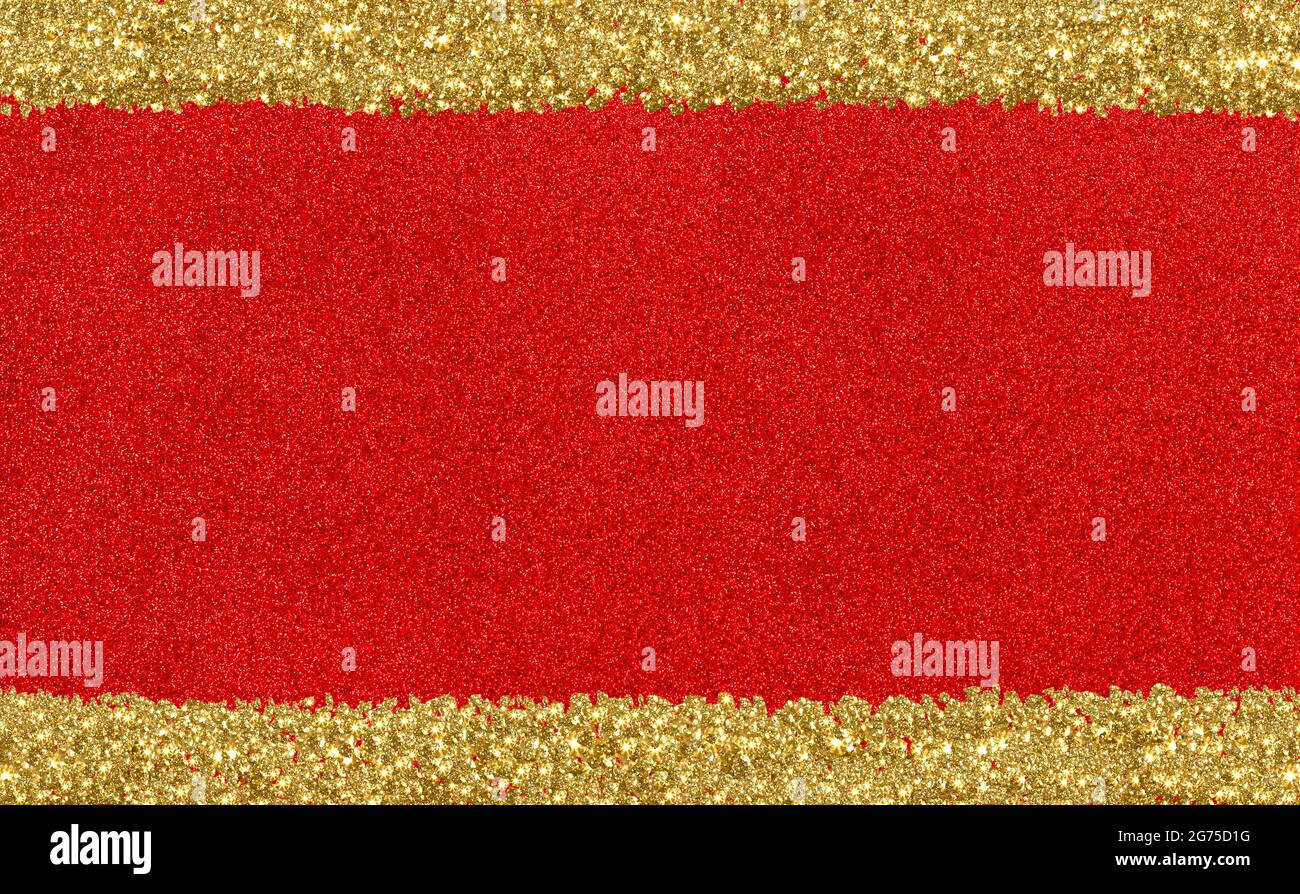 Festive red background with glittering golden stripes Stock Photo