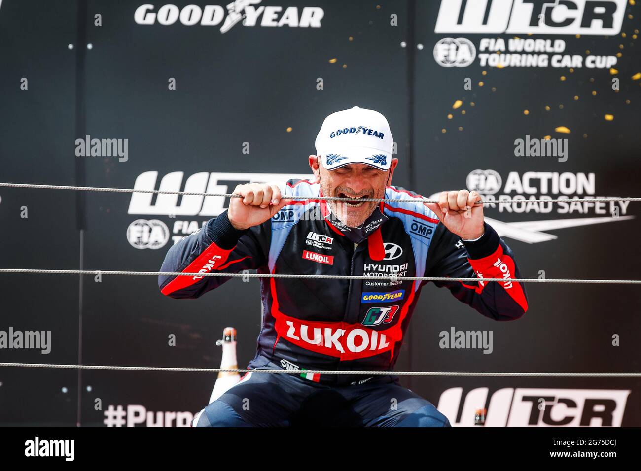 Tarquini Gabriele (ita), BRC Hyundai N Lukoil Squadra Corse, Hyundai Elantra N TCR, portrait podium during the 2021 FIA WTCR Race of Spain, 3rd round of the 2021 FIA World Touring Car Cup, on the Ciudad del Motor de Aragon, from July 10 to 11, 2021 in Alcaniz, Spain - Photo Florent Gooden / DPPI Stock Photo