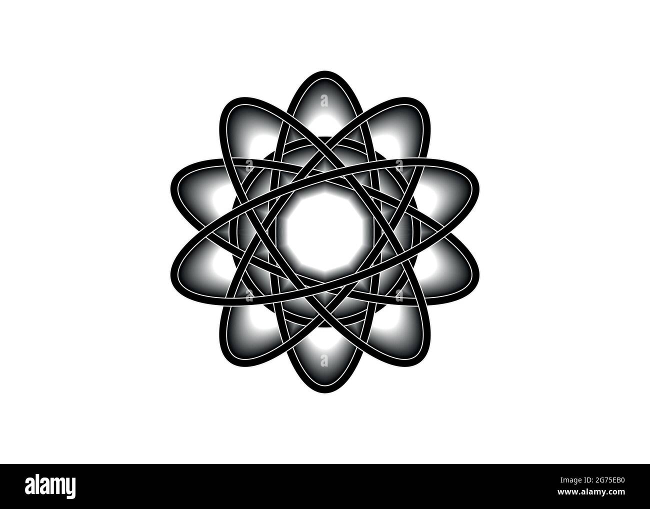 Pictograph of atom. Black line logo template in Celtic knot style on white background. Tribal symbol in circular mandala form. Tattoo sign ornament el Stock Vector