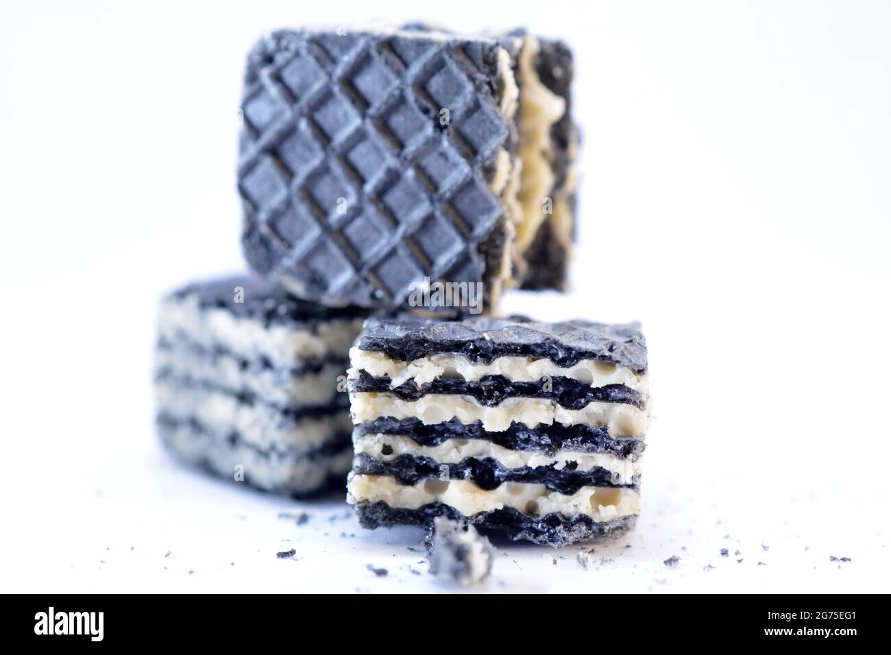 dark chocolate wafers on white background image Stock Photo Alamy