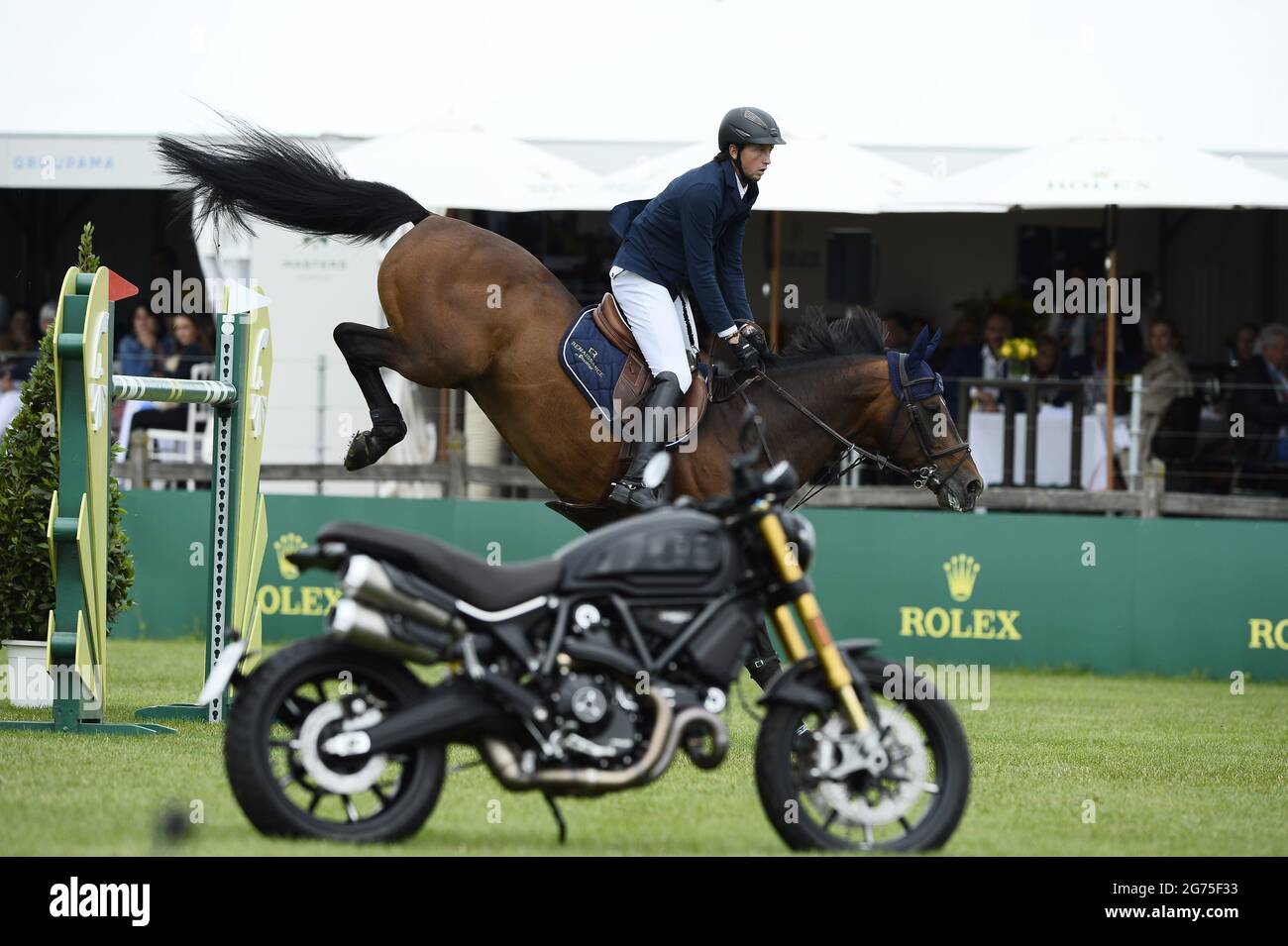 Martin Fuchs riding Chaplin during the Masters Chantilly 2021, FEI equestrian event, Jumping CSI5 on July 10, 2021 at Chateau de Chantilly in Chantilly, France - Photo Christophe Bricot / DPPI Stock Photo