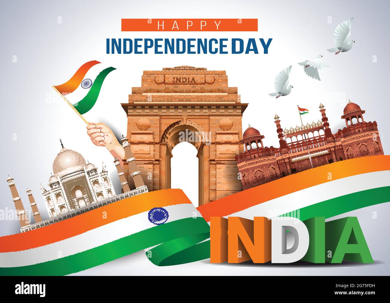 Happy Independence Day India 15th august. Indian monument and ...