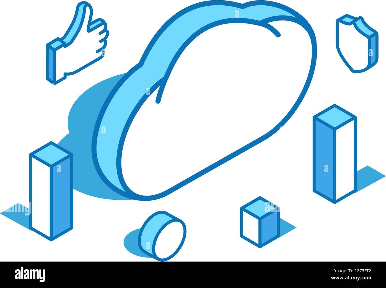 Cloud blue line isometric illustration. Web storage, server 3D banner template. Stock Vector
