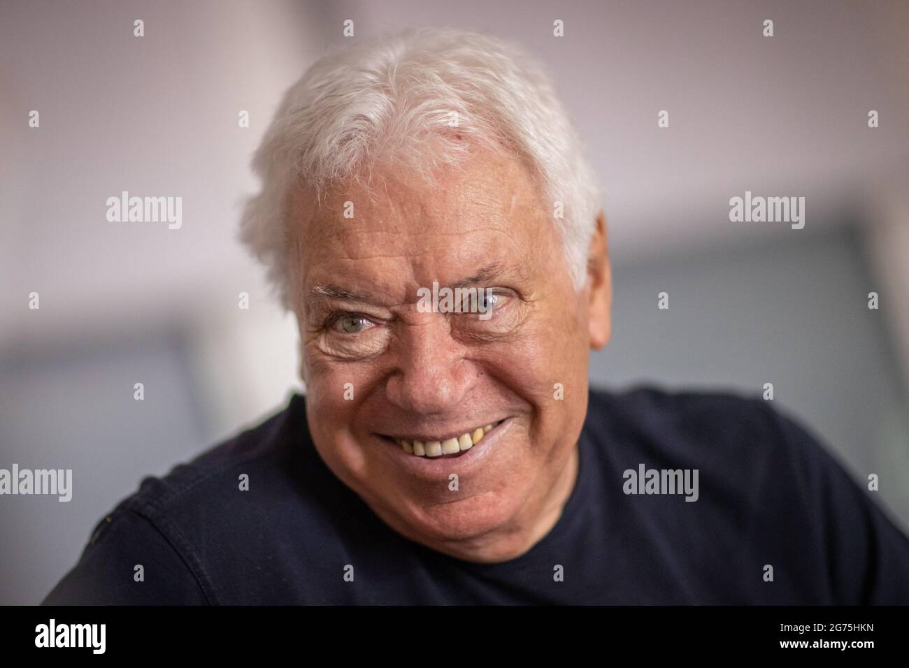 11 July 2021, Italy, Rome: Former Italian tennis player and two-time French Open winner Nicola Pietrangeli speaks to the media ahead of the men's singles final match of the 2021 Wimbledon Tennis Championships. Photo: Oliver Weiken/dpa Stock Photo