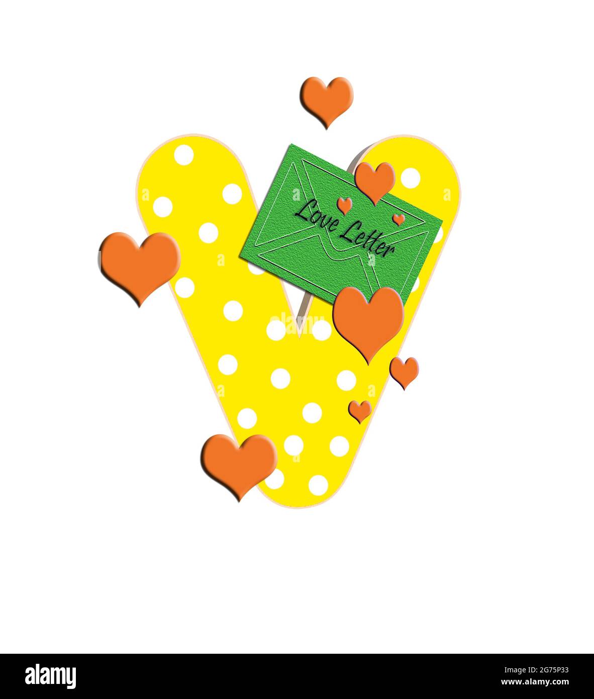 V In The Alphabet Set Love Is Filled With Polka Dots And Surrounded By 3d Hearts Stock Photo Alamy