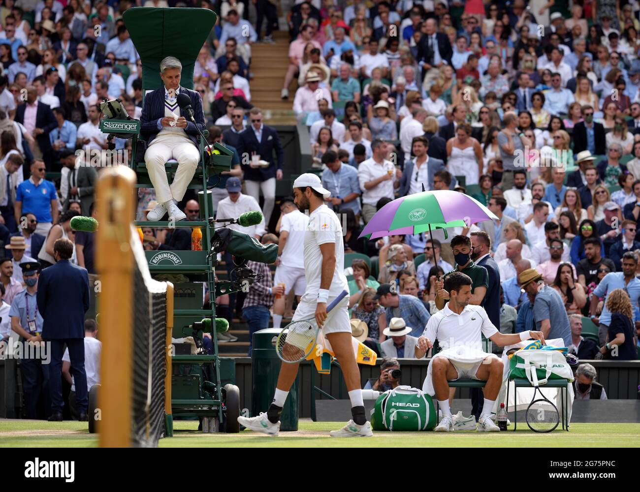 Umpire Marija Cicak in the chair during the Gentlemen's Singles final