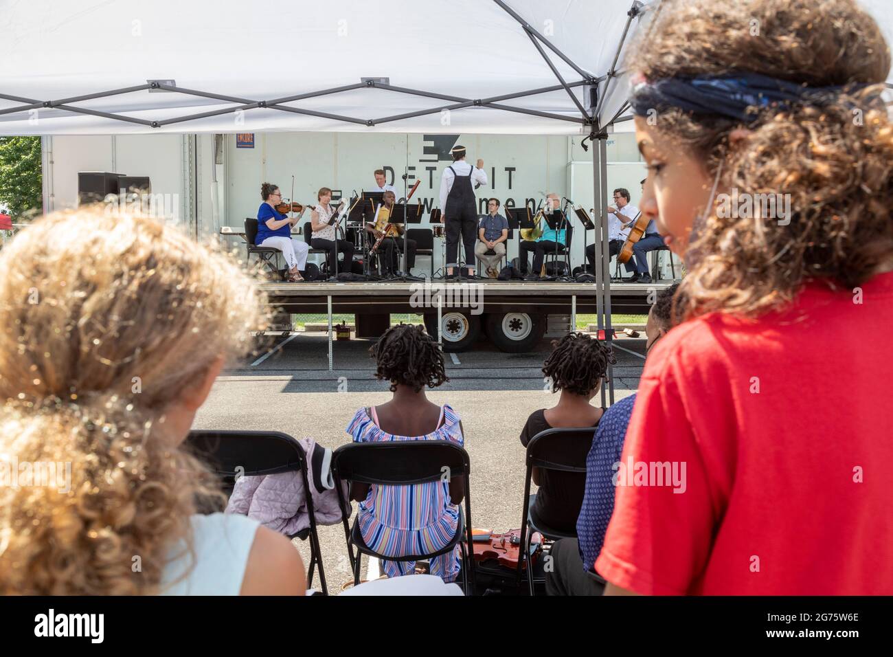 Detroit, Michigan - Members of the Detroit Symphony Orchestra play at a community arts and music festival. Stock Photo